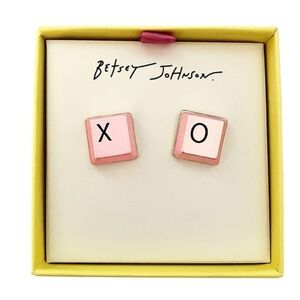 Betsey Johnson Pink Enamel XO Cube Keyboard Stud Earrings